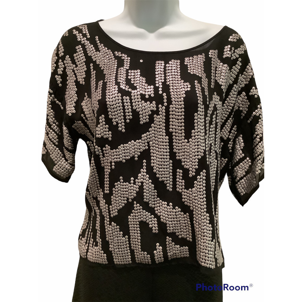 MADISON MARCUS BLACK SILK SEQUIN TOP S